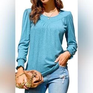 🤯5/$20🤯 Women’s Long Sleeve Round Neck Pleated Blouse Top Ruffled Cuffs Size XL